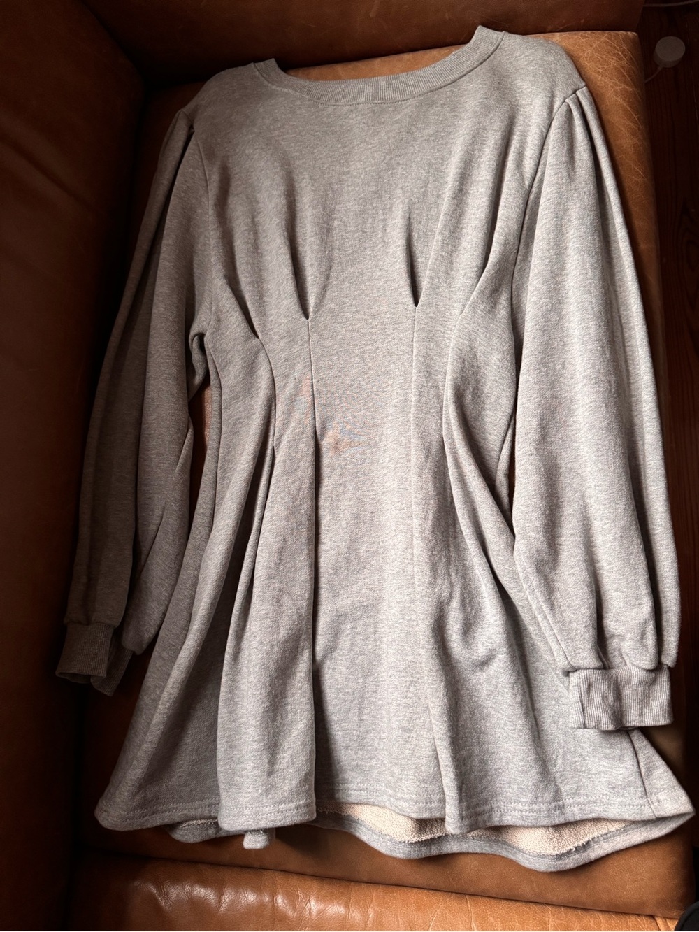 Storets pleated sculptural Gray sweatshirt tunic dress cotton